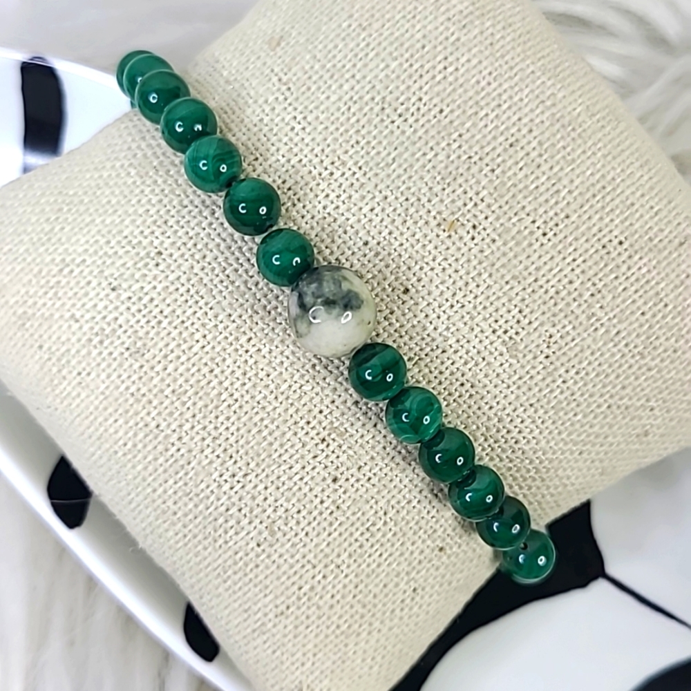 Stretch Bracelet Malachite Handmade Jewelry One of a Kind Green Gift Cute Unisex